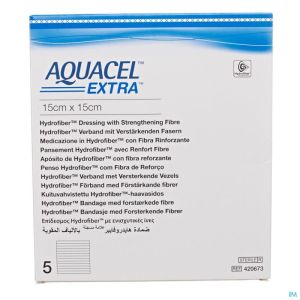 Aquacel extra pans hydrofiber+renf.fibr.15x15cm 5