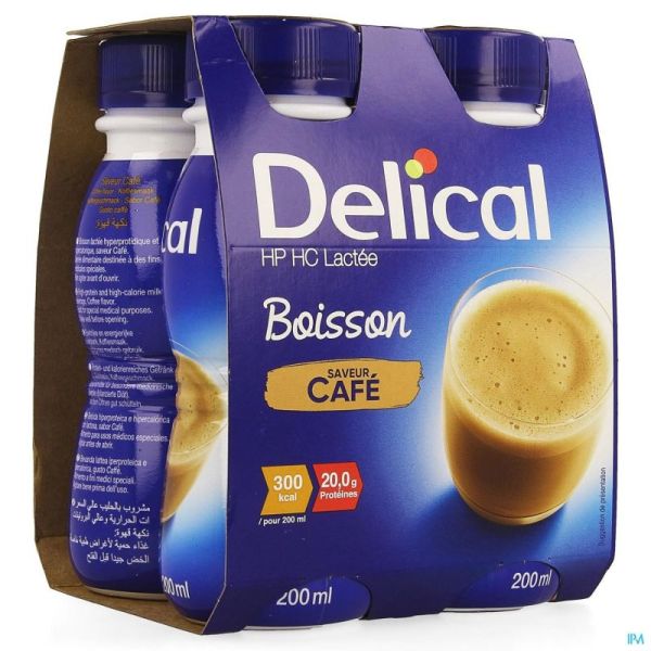 Delical boisson lact; hp-hc cafe4x200ml cfr4278644