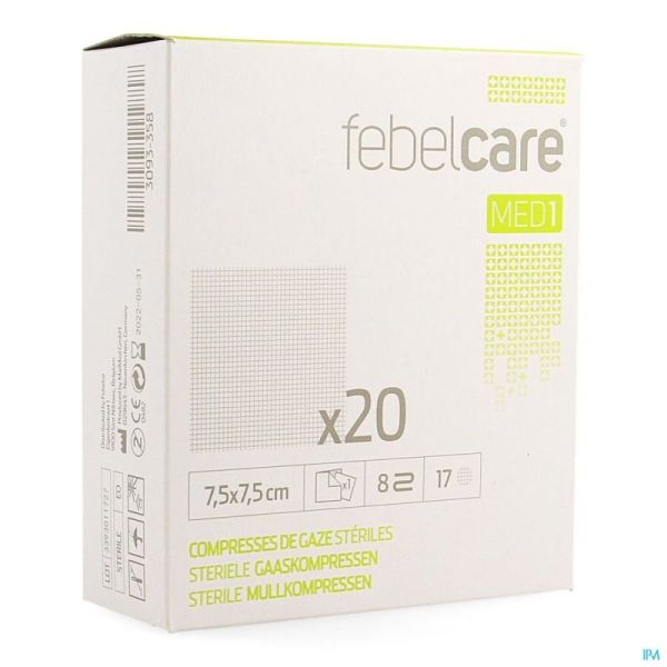 Febelcare compresse gaze sterile 7,5x 7,5cm 20x1