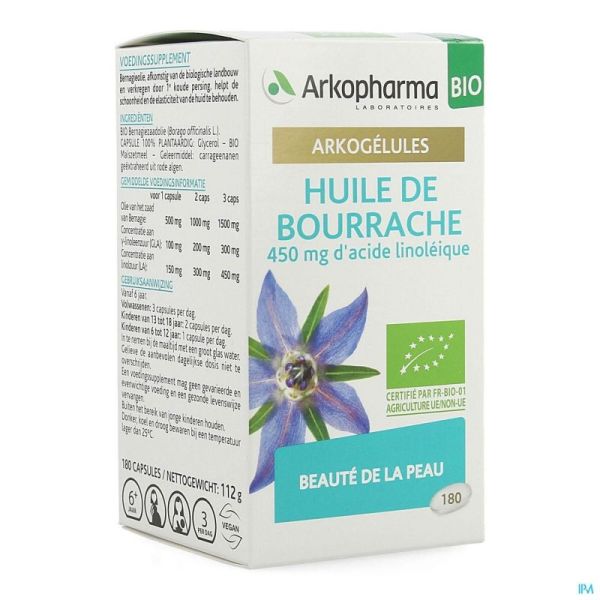 Arkogelules huile bourrache bio caps 180