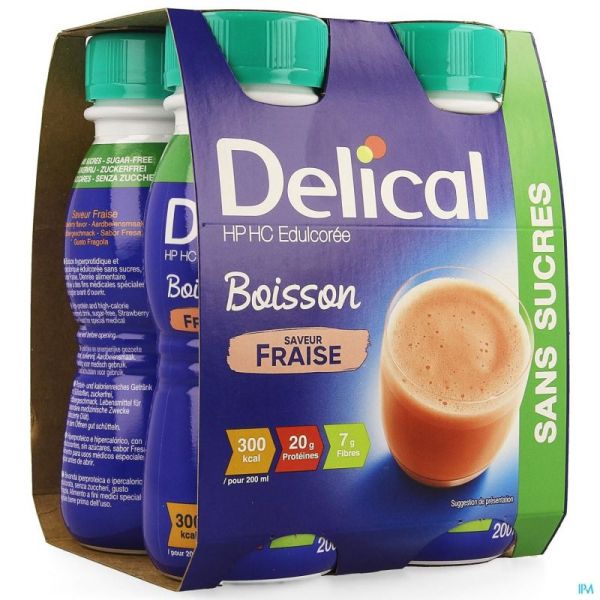 Delical boisson hp-hc s/sucre fraise 4x200ml