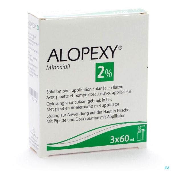 Alopexy 2 % liquid fl plast pipette 3x60ml