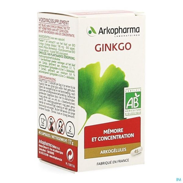 Arkogelules ginkgo bio caps 45