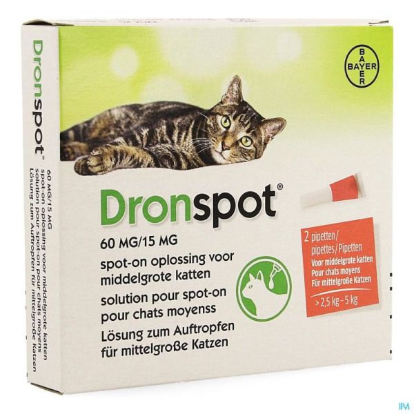 Dronspot 60mg/15mg spot-on chat moyen>2,5-5kg pip2